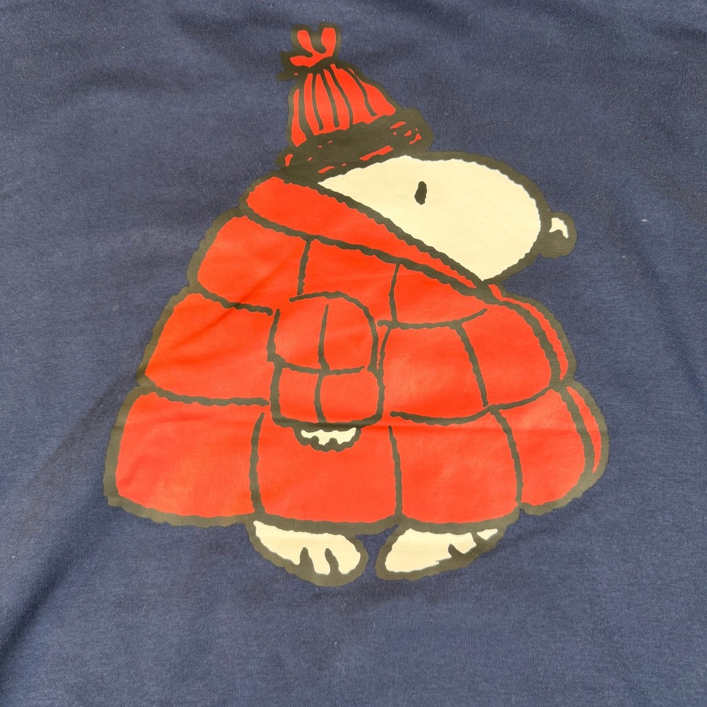Peanuts Snoopy Blue Hoodie Mens 2XL Puffer Jacket Graphic Chenille Patch #3772 - Picture 3 of 10